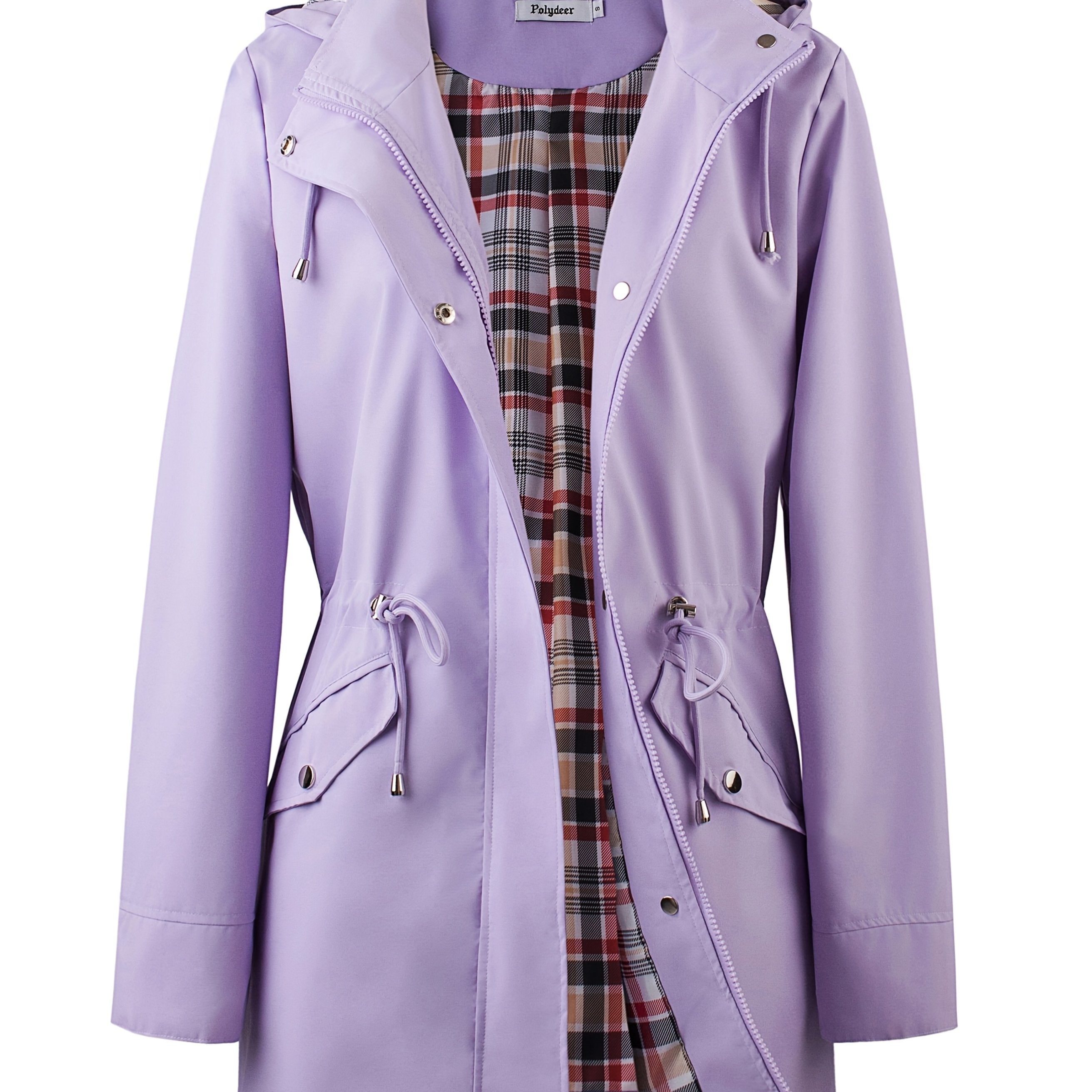 kouky™ | Veste de pluie à capuche imperméable et flatteuse avec doublure à carreaux