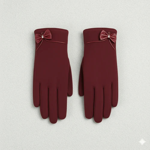 Gants élégants en velours avec nœud papillon