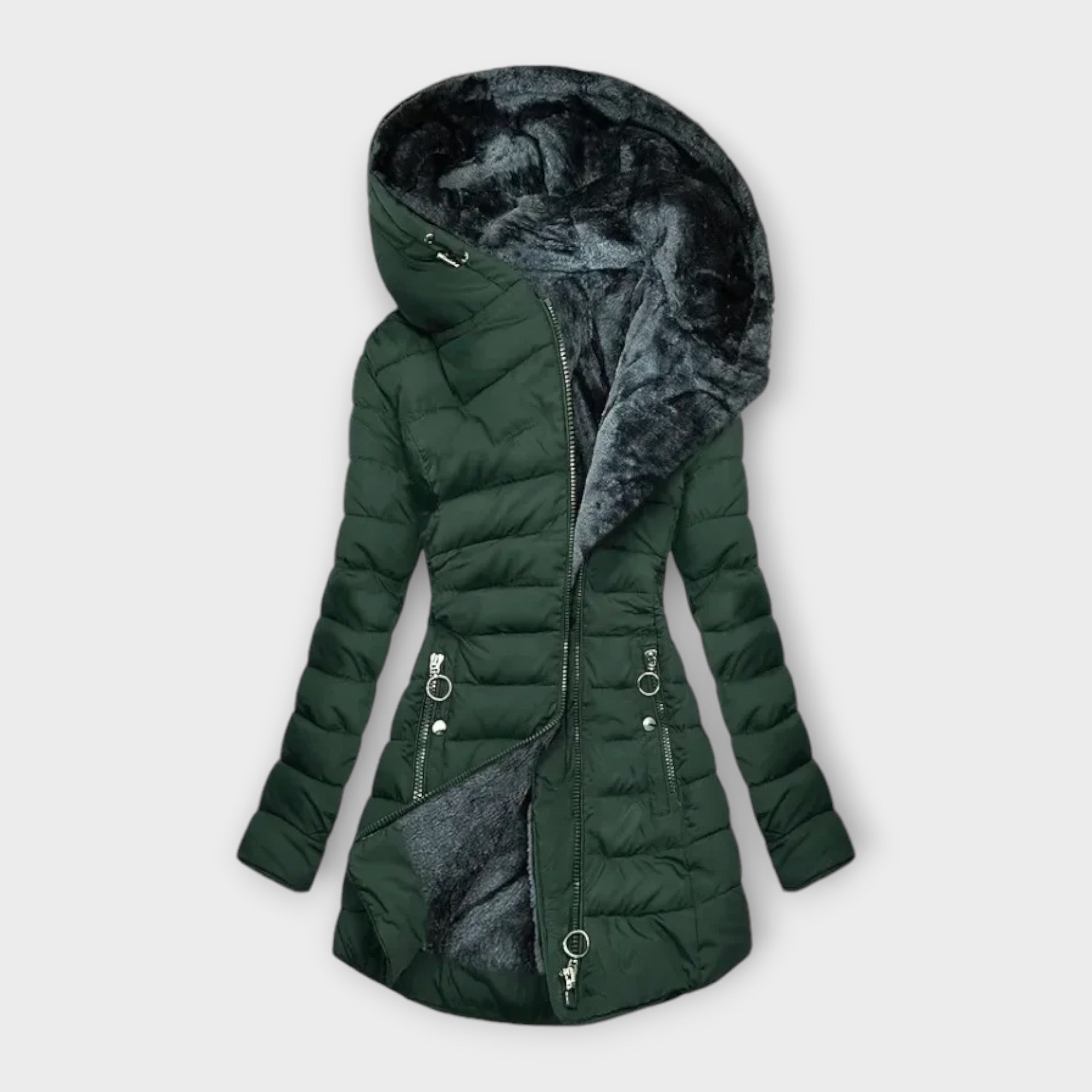 Fabienne™ | Manteau doudoune à capuche doublé fausse fourrure