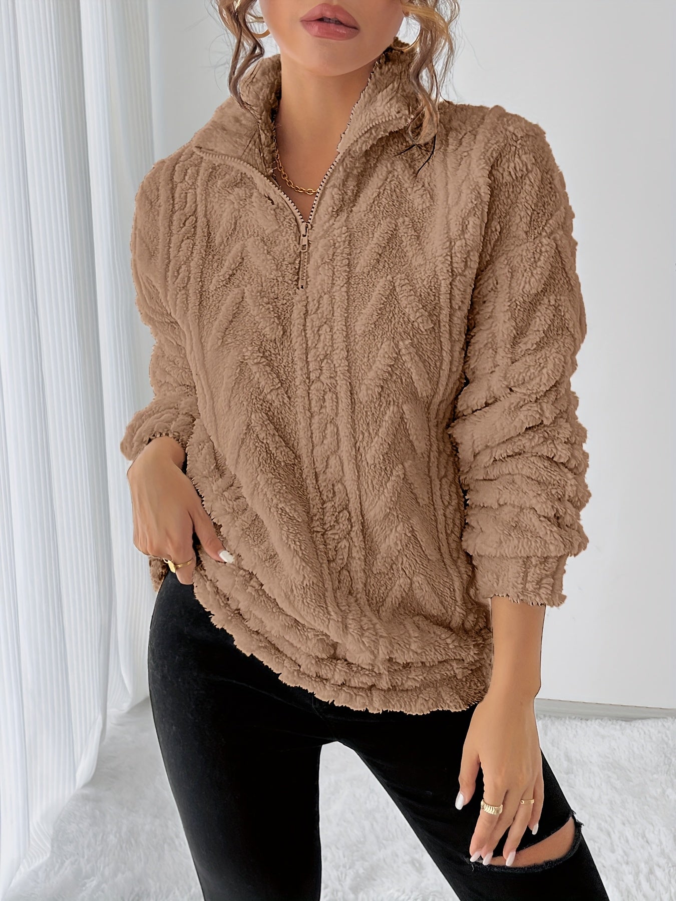 Charline™ | Sweat sherpa demi-zip col montant