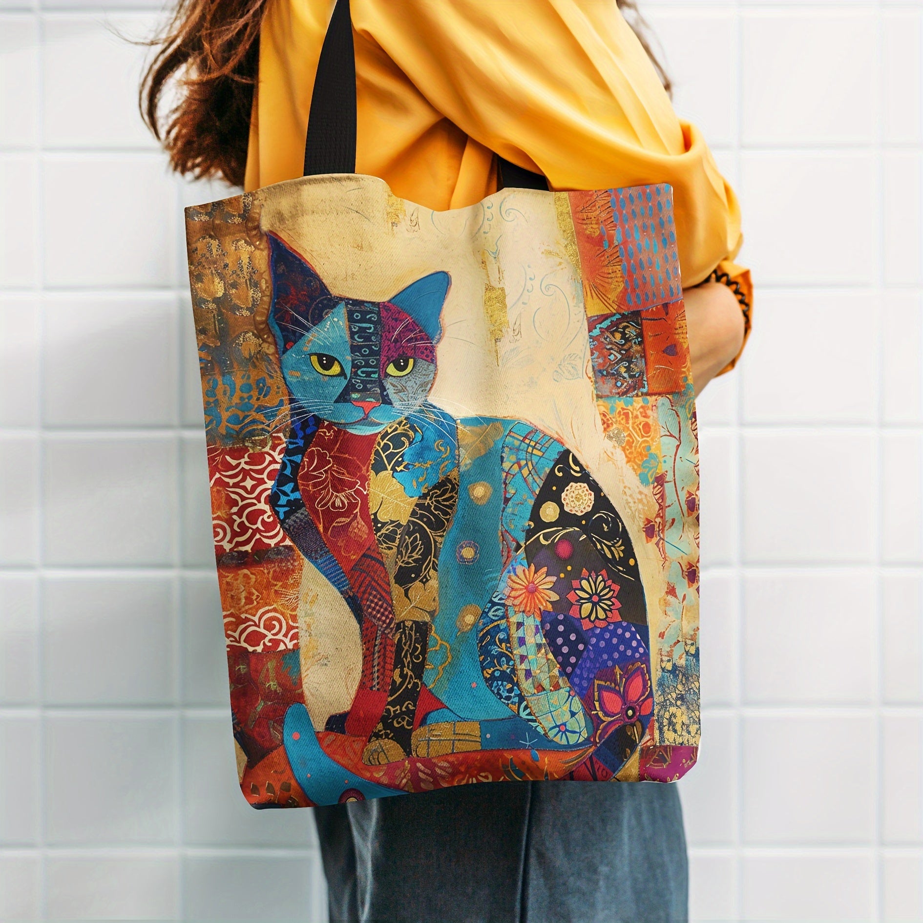 Rosa™ | Sac à Épaule Élégant en Toile avec Motif Chat