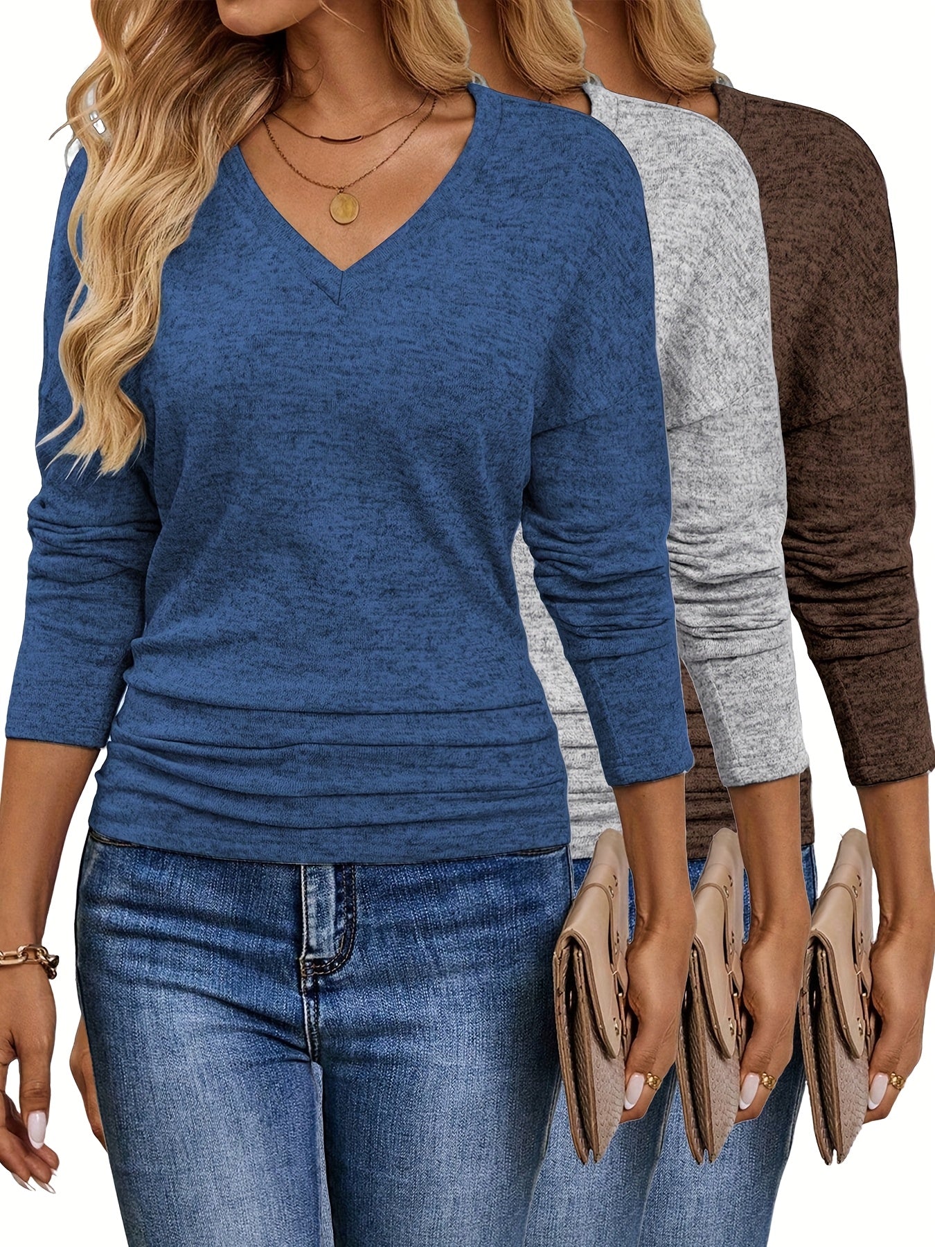 Maura™ | T-shirt V-Neck Doux et Extensible | Pack de 3 Couleurs
