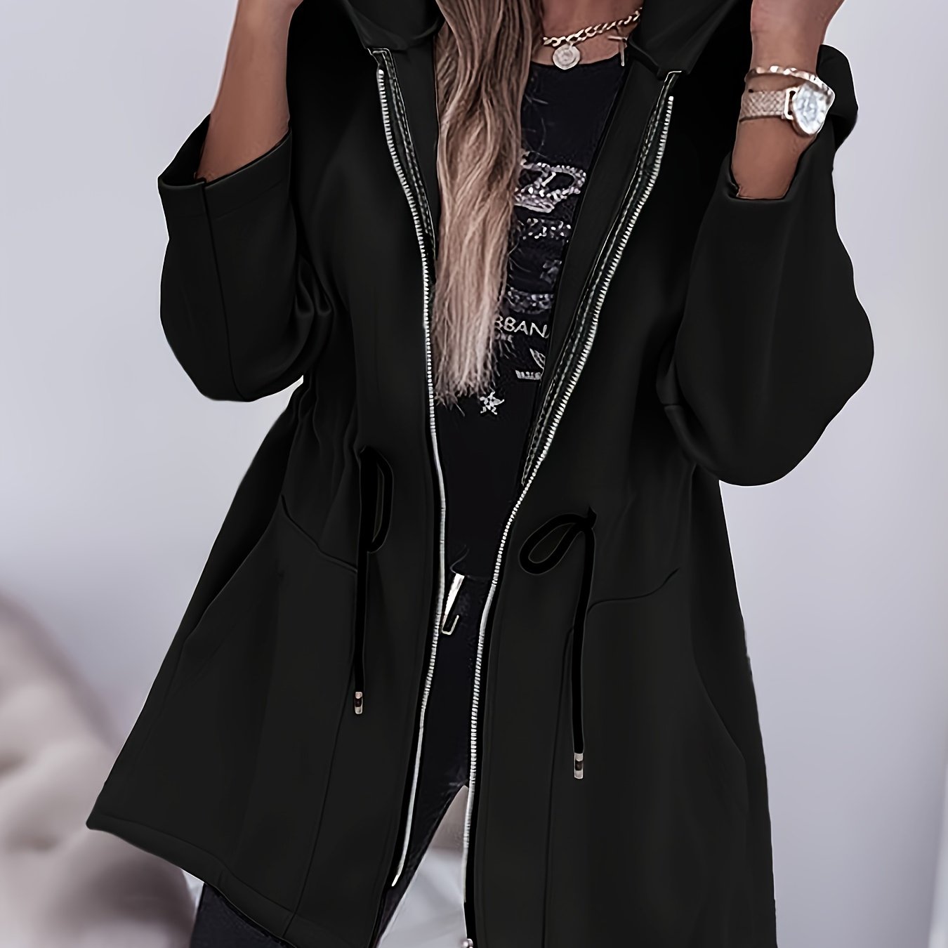 Valentina™ | Veste Longue Zippée à Capuche Ajustable