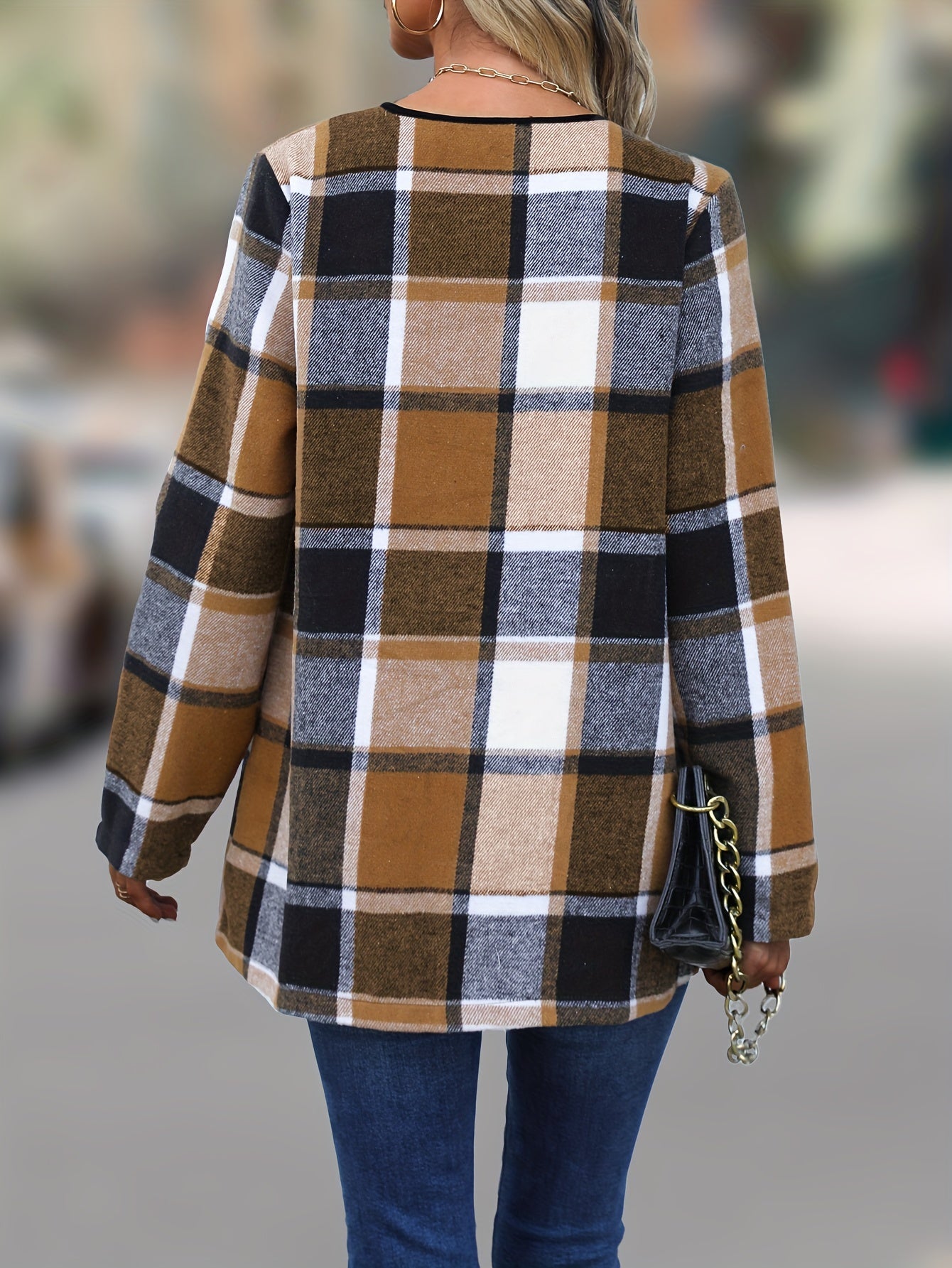 Yousra™ | Veste Cardigan Cascade à Carreaux Buffalo Ouverte