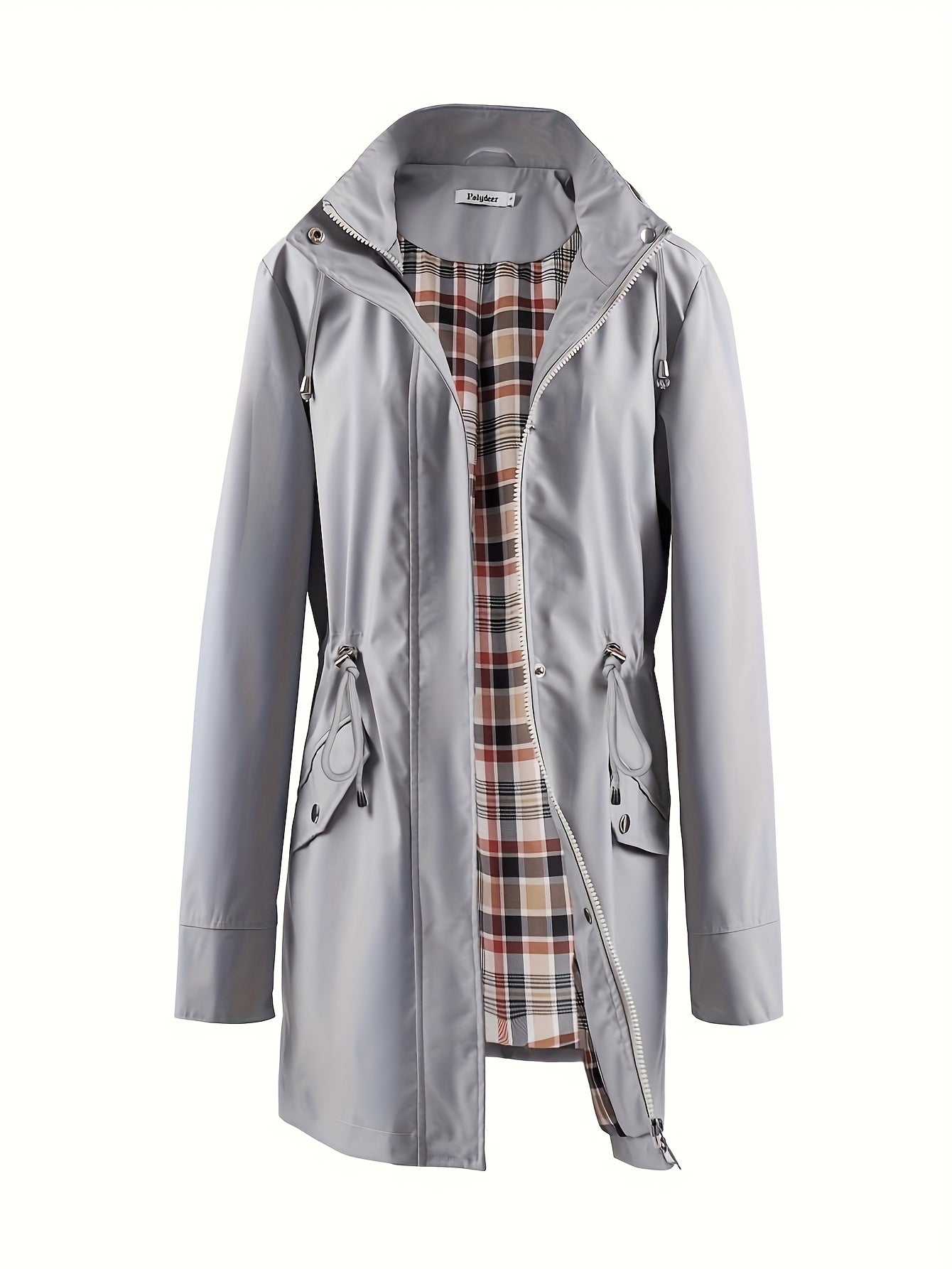 kouky™ | Veste de pluie à capuche imperméable et flatteuse avec doublure à carreaux