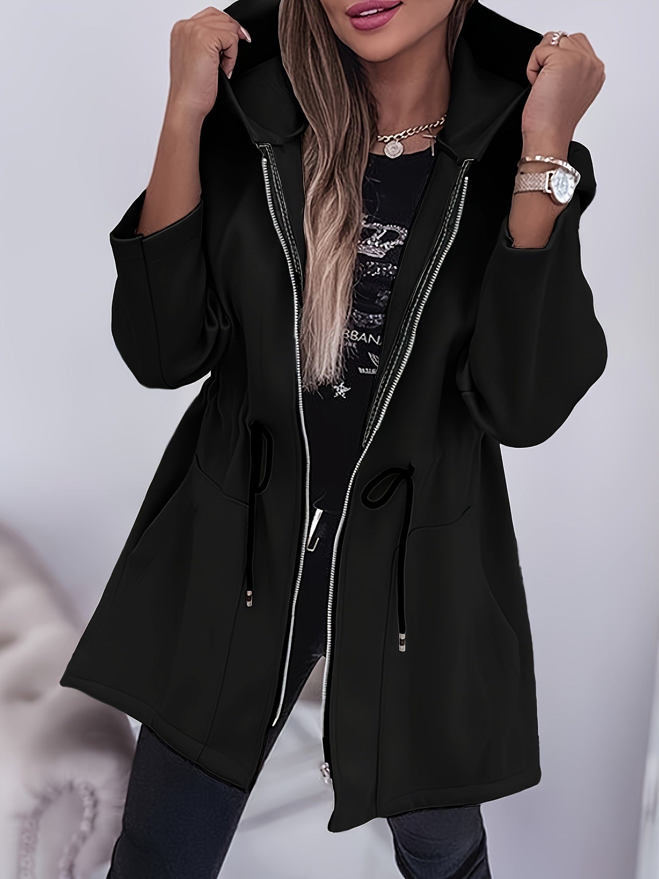 Valentina™ | Veste Longue Zippée à Capuche Ajustable