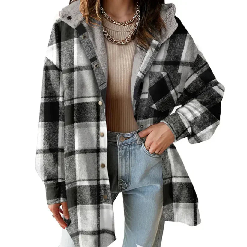 Maeva™ | Veste Surchemise à capuche à carreaux doublée sherpa