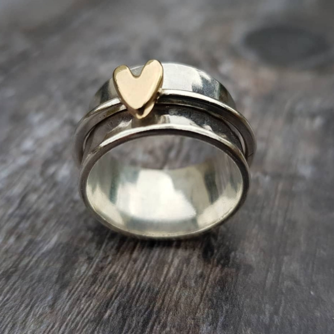 Mely™ | Bague Élégante en Argent avec Cœur Doré