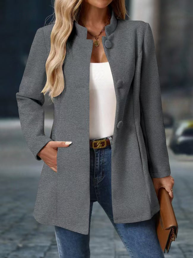 Joliette™ | Veste Tailleur à Col Montant et Boutonnage Simple