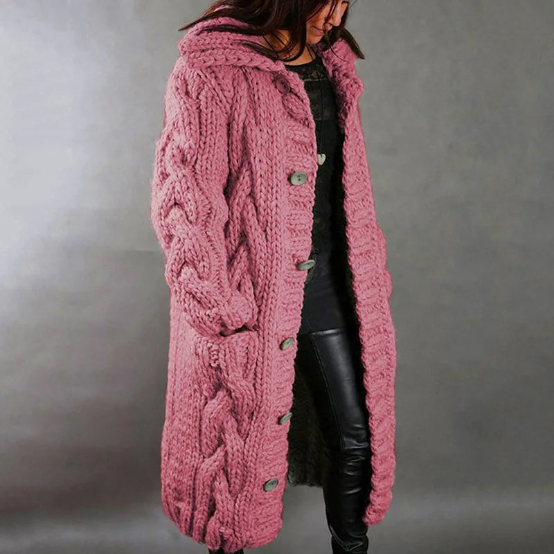 Fancytech™ | Manteau long à capuche torsadé en grosse maille
