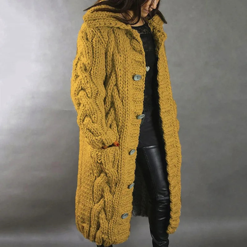 Fancytech™ | Manteau long à capuche torsadé en grosse maille