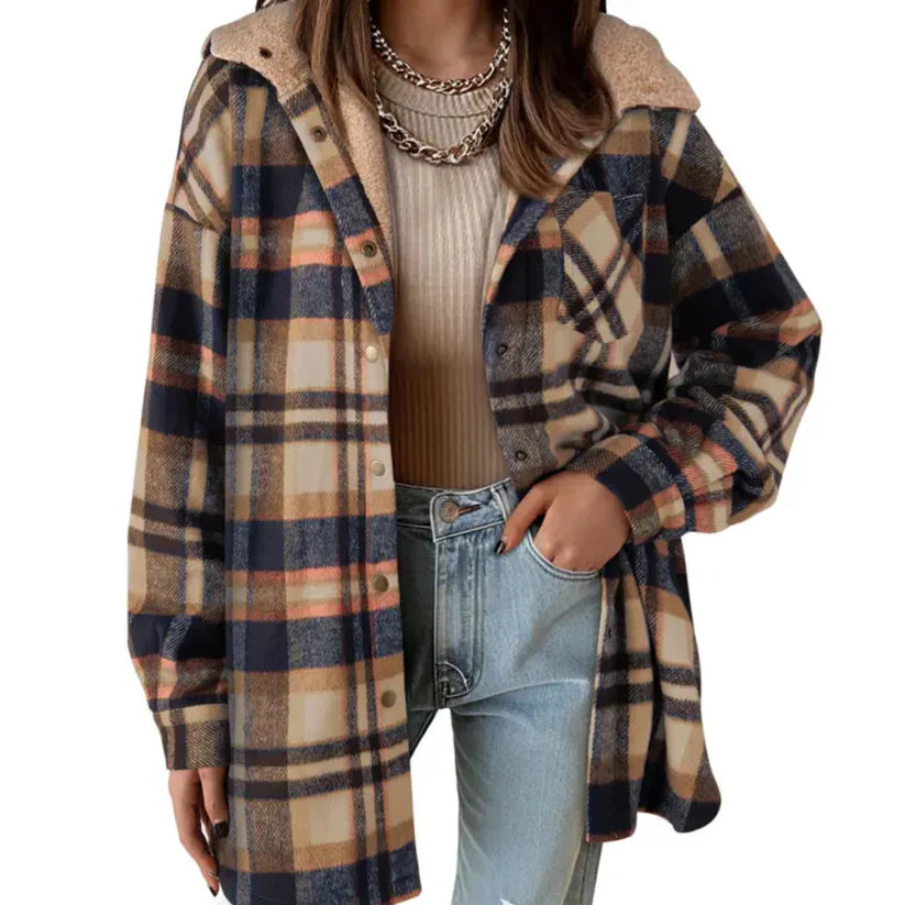 Maeva™ | Veste Surchemise à capuche à carreaux doublée sherpa
