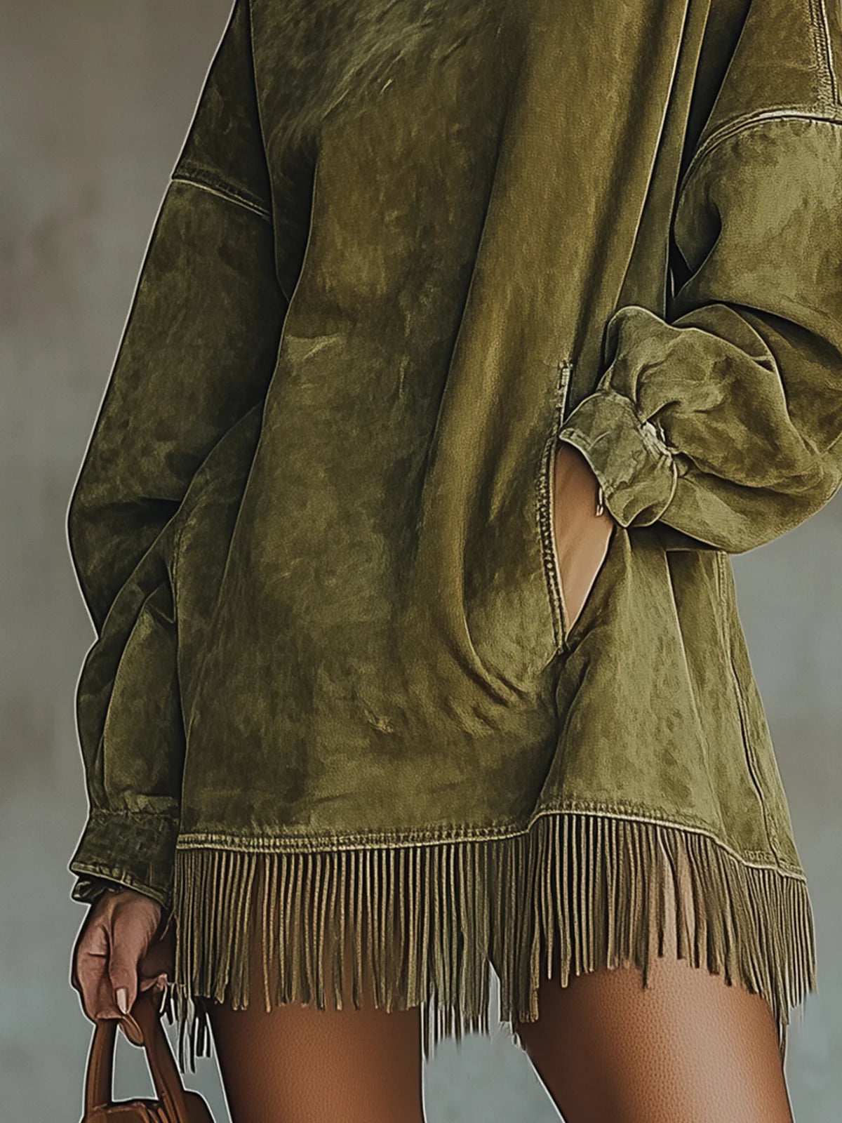 Francine™ | Robe Sweat-shirt à Col Montant avec Ourlet à Franges