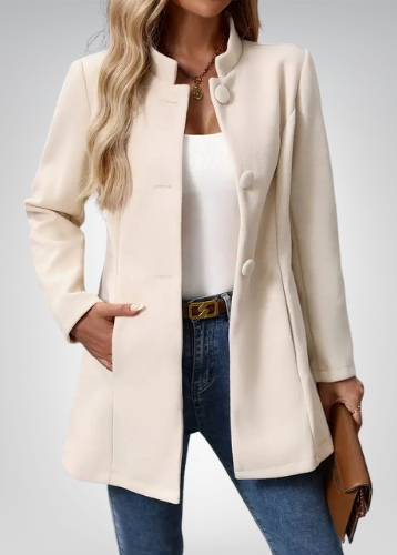 Joliette™ | Veste Tailleur à Col Montant et Boutonnage Simple
