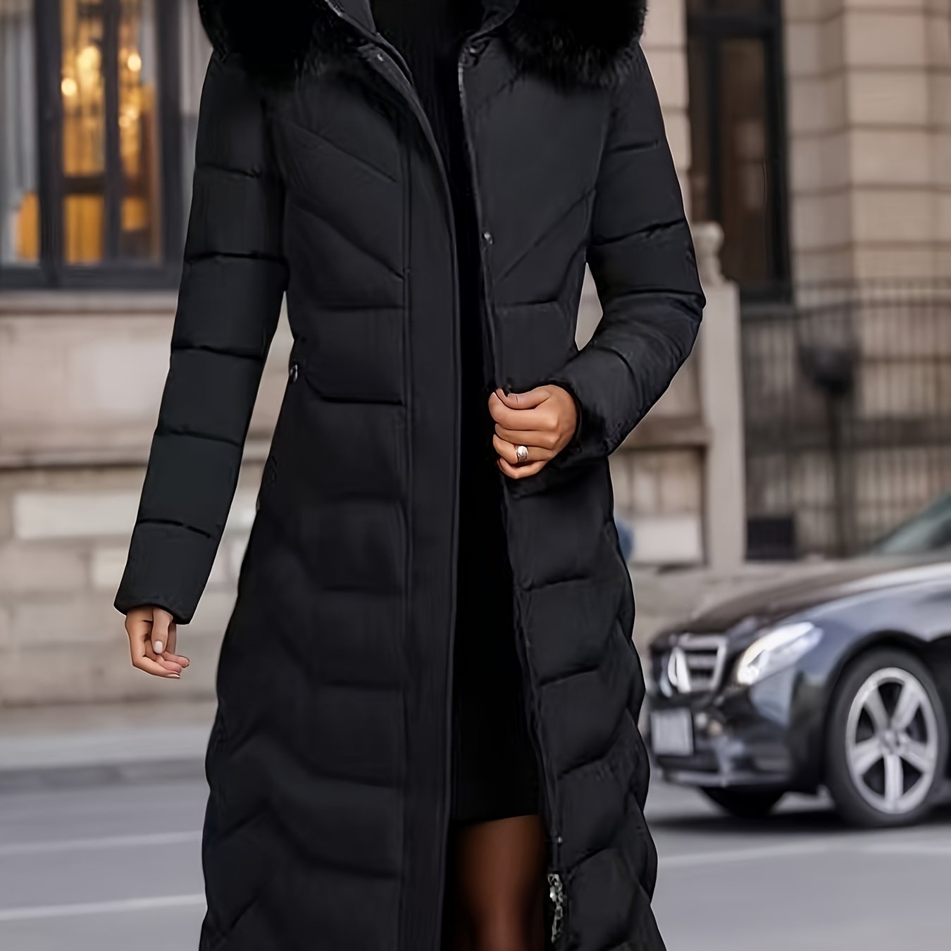 Perrine™ | Manteau doudoune long à col fausse fourrure