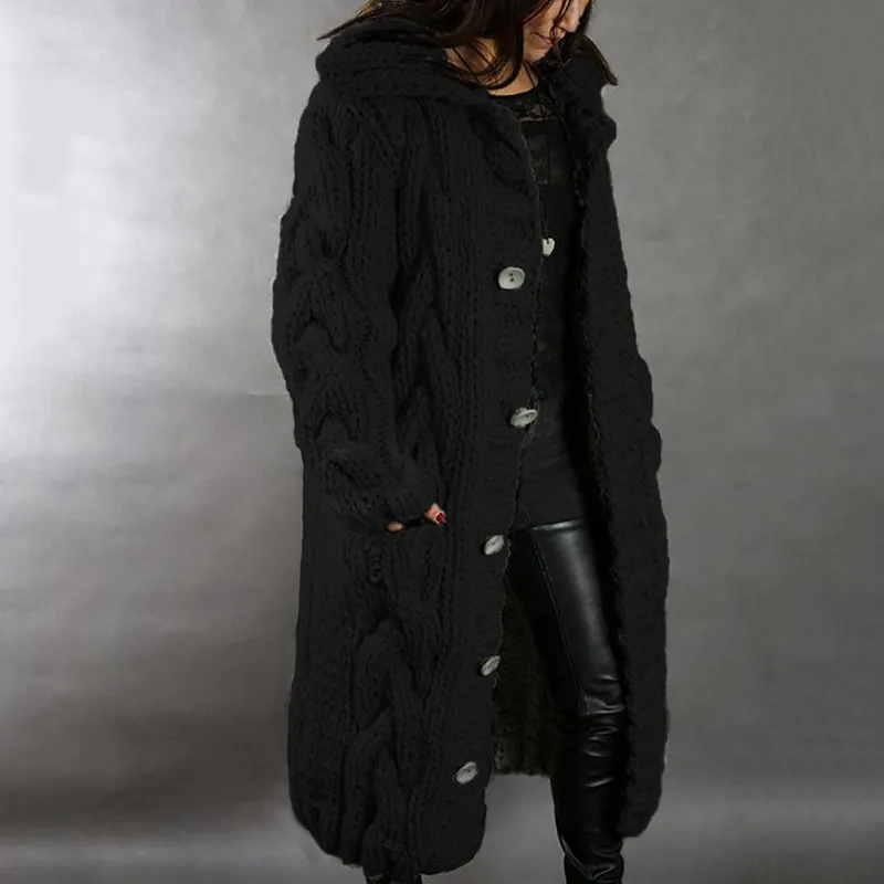 Solène™ | Cardigan long tressé avec capuche