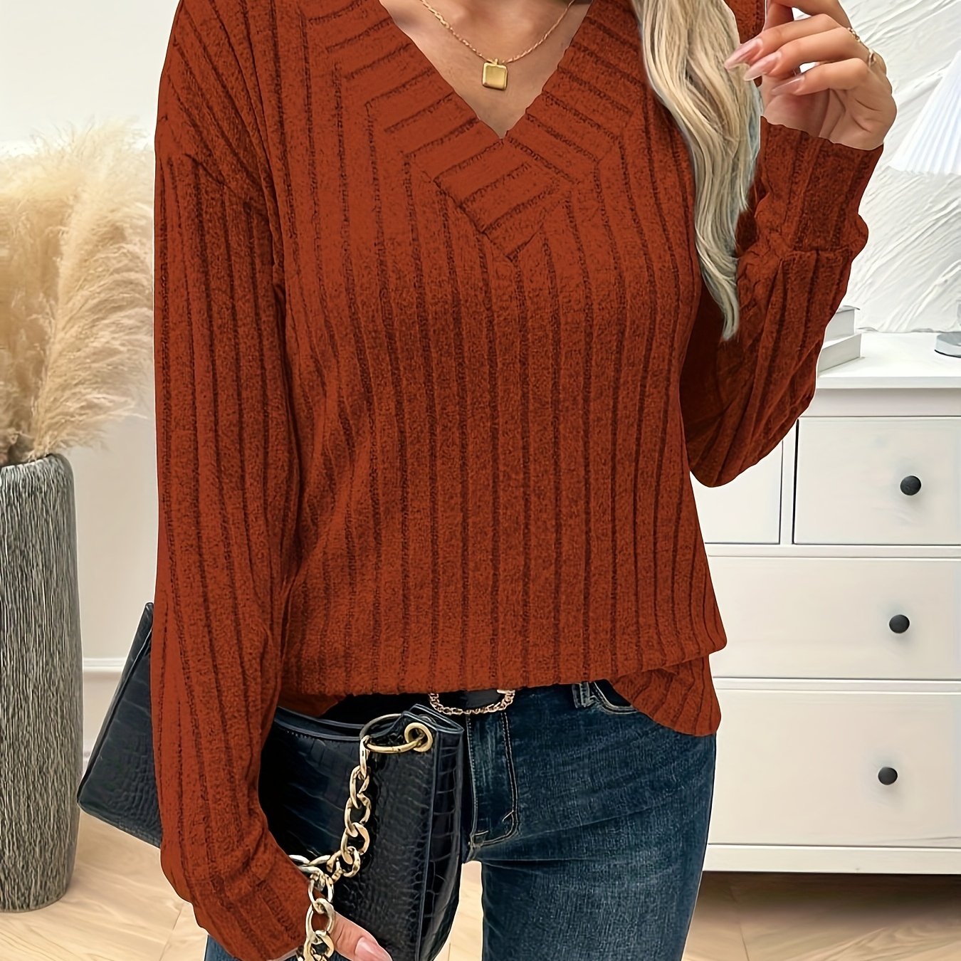 Wilhelmina™ | Pull V-Cou Ribs Ample et Confortable