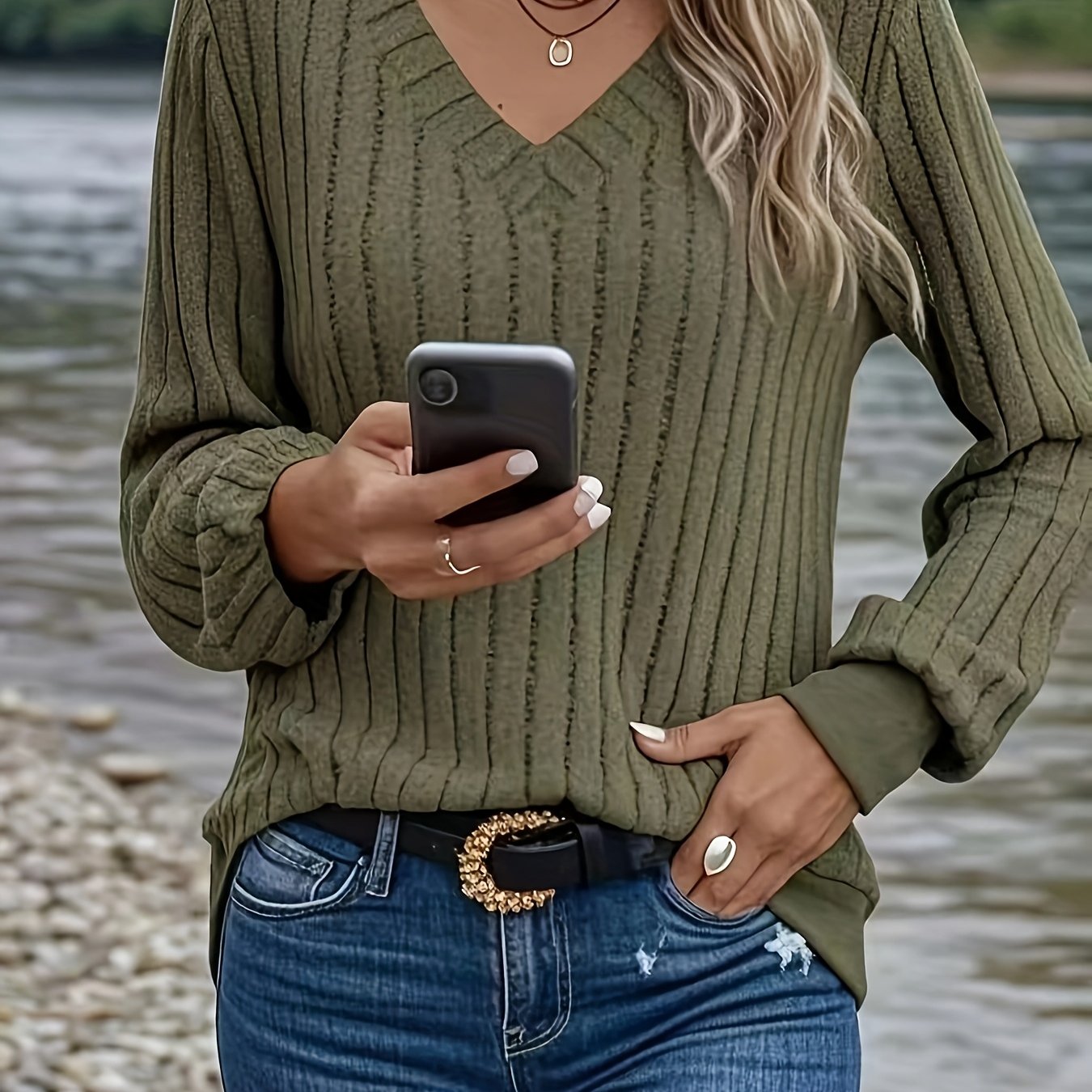 Anouk™ | Pull en Maille Côtelée à Col V