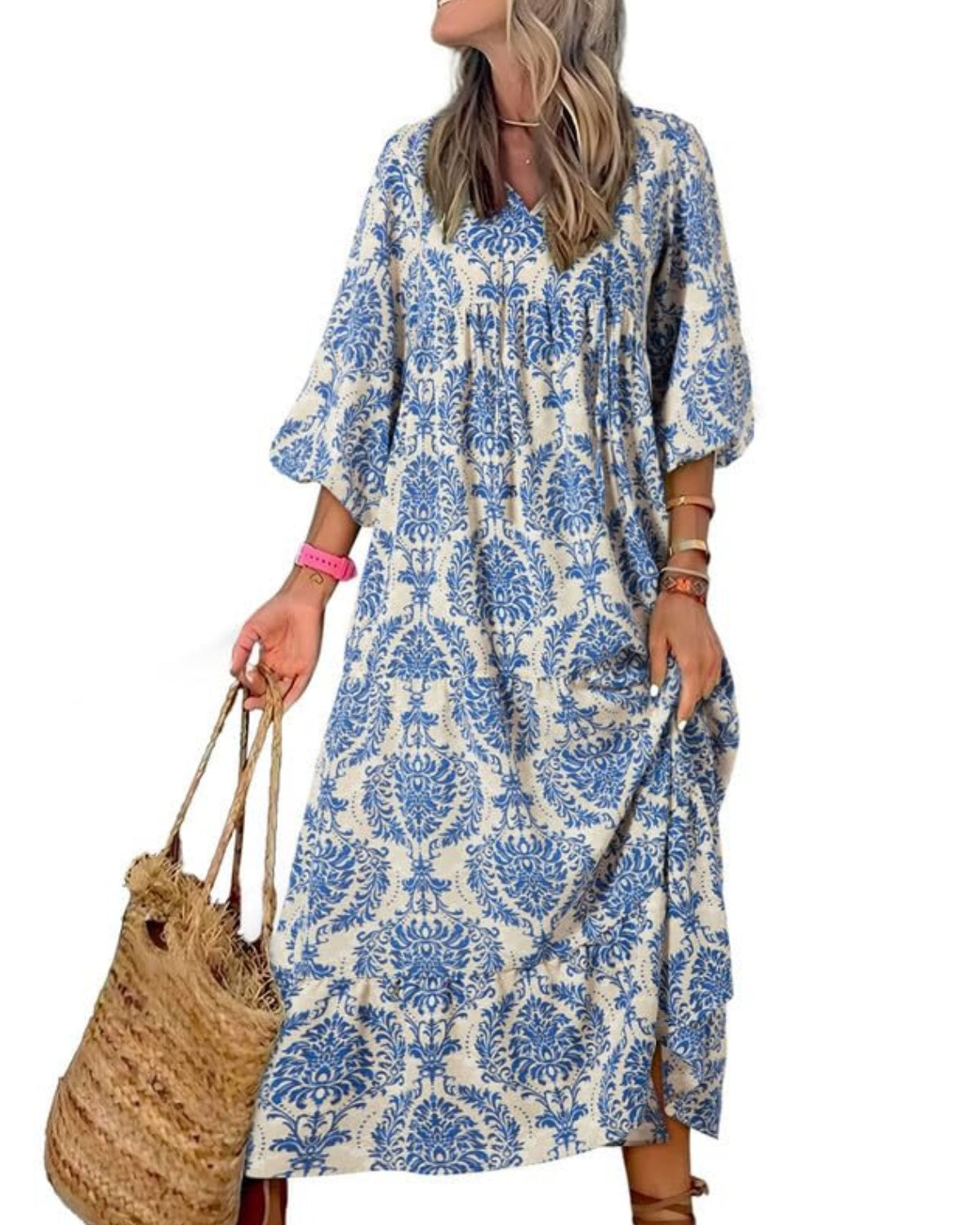 Nala™ | Robe Maxi Florale à Manches Bouffantes
