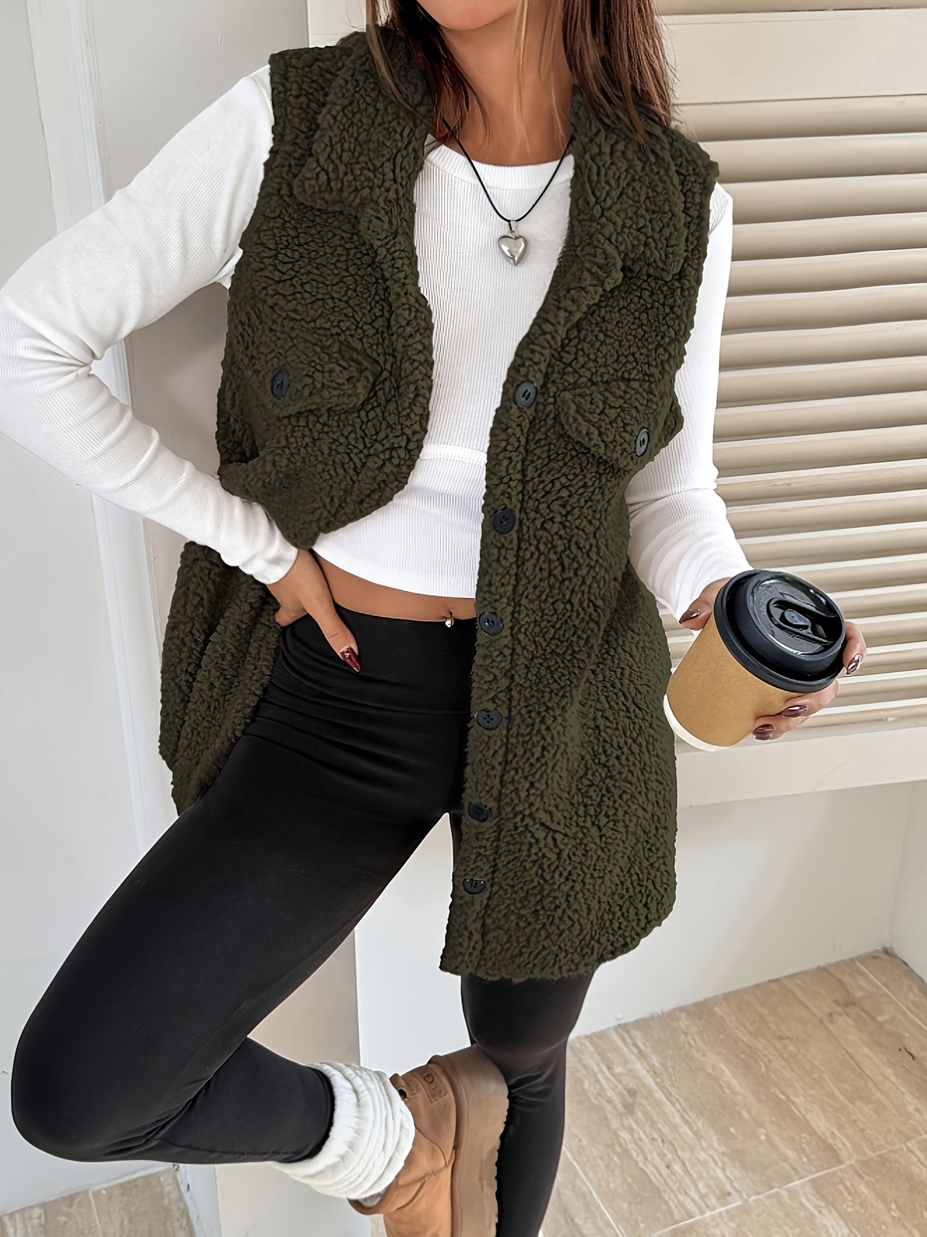 Ava™ | Blazer Gilet long sans manches sherpa