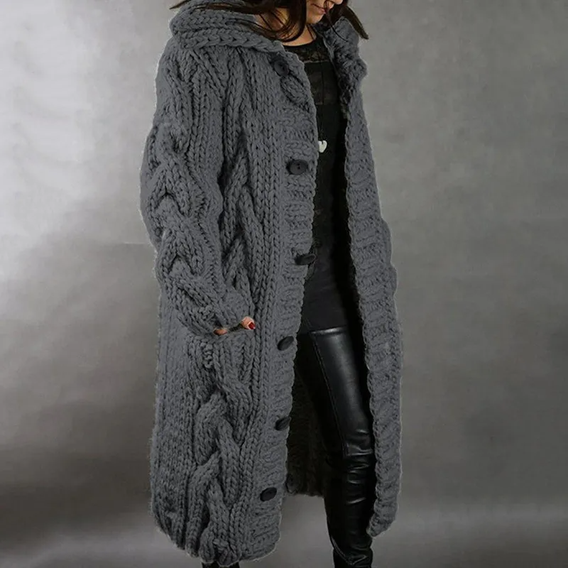 Solène™ | Cardigan long tressé avec capuche