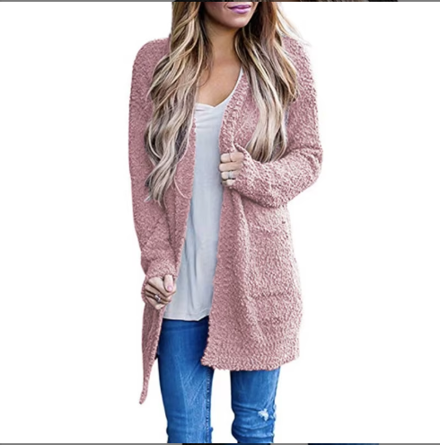 Imani™ | Cardigan mi-long ouvert en maille bouclette