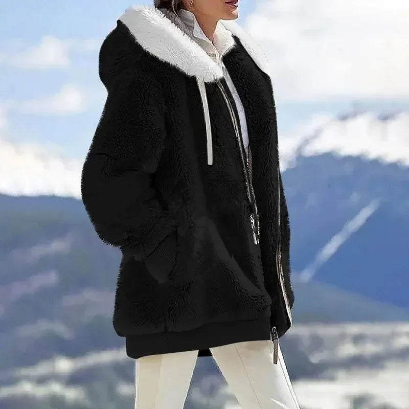 Daria™ | Veste à Capuche Fuzzy Zippée à Rayures Colorblock