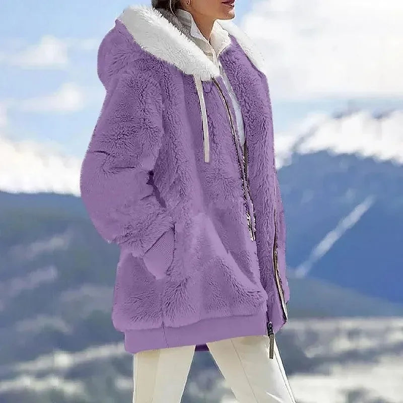 Daria™ | Veste à Capuche Fuzzy Zippée à Rayures Colorblock