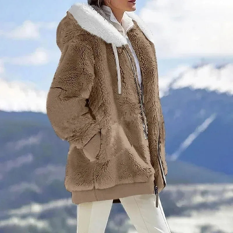 Daria™ | Veste à Capuche Fuzzy Zippée à Rayures Colorblock