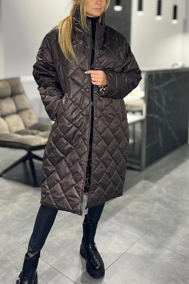 Johanna™ | Manteau long à col cranté matelassé en diamant