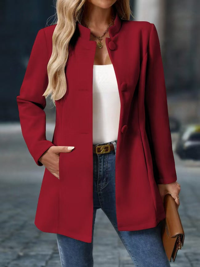 Joliette™ | Veste Tailleur à Col Montant et Boutonnage Simple