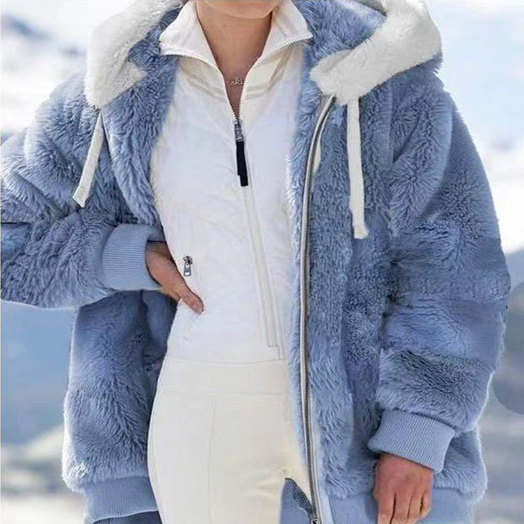 Daria™ | Veste à Capuche Fuzzy Zippée à Rayures Colorblock