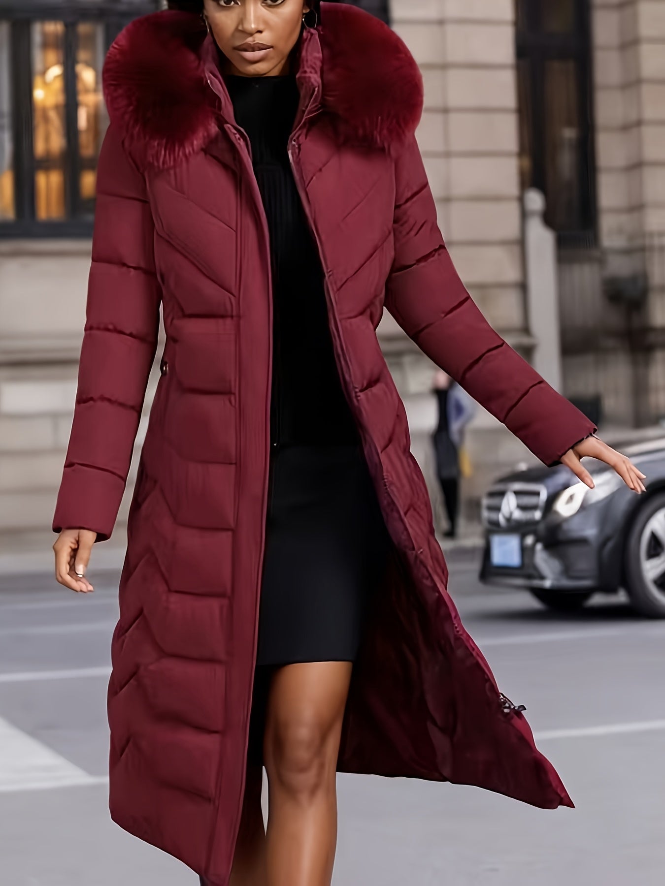 Perrine™ | Manteau doudoune long à col fausse fourrure