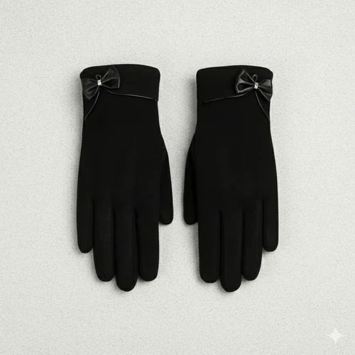 Gants élégants en velours avec nœud papillon