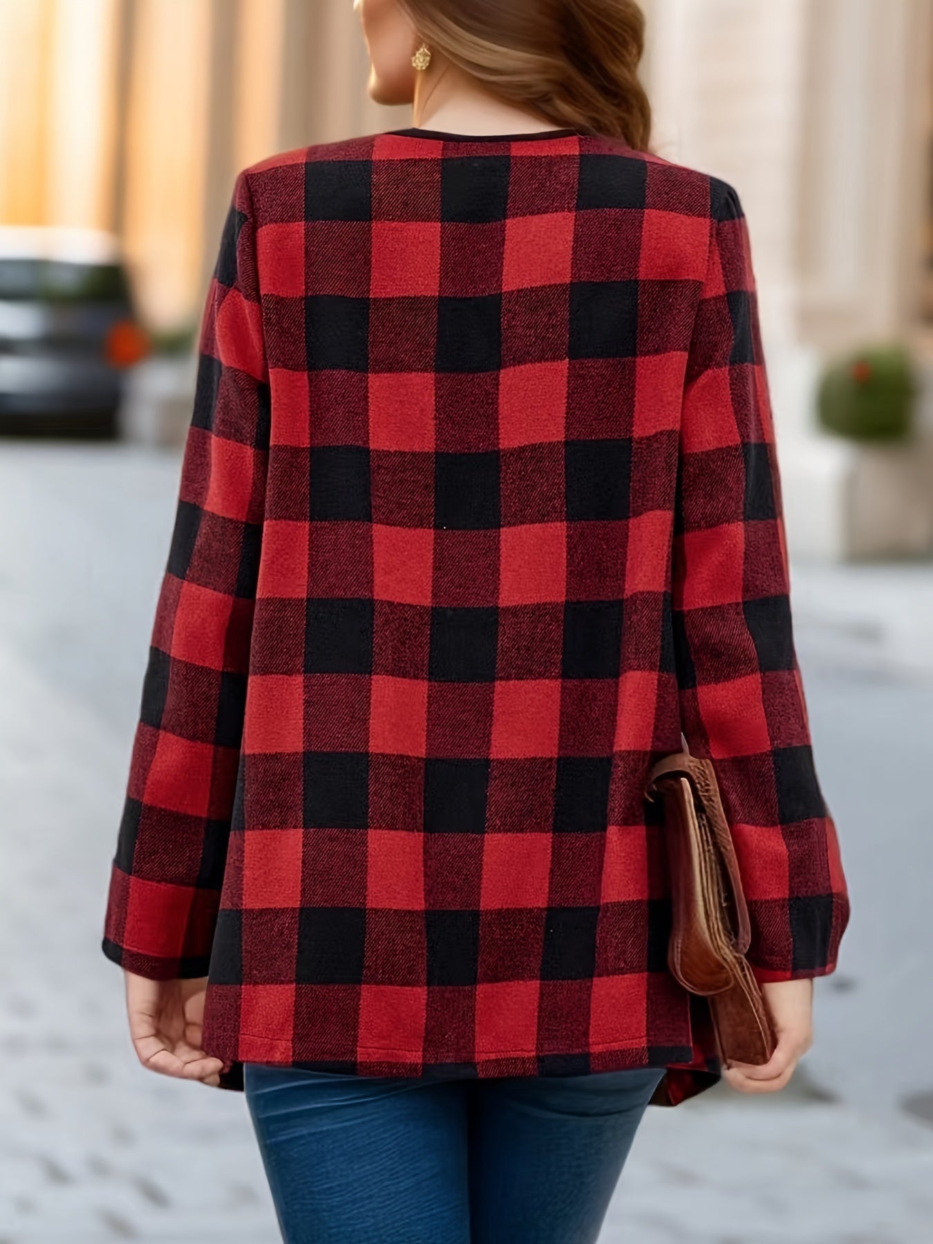 Yousra™ | Veste Cardigan Cascade à Carreaux Buffalo Ouverte