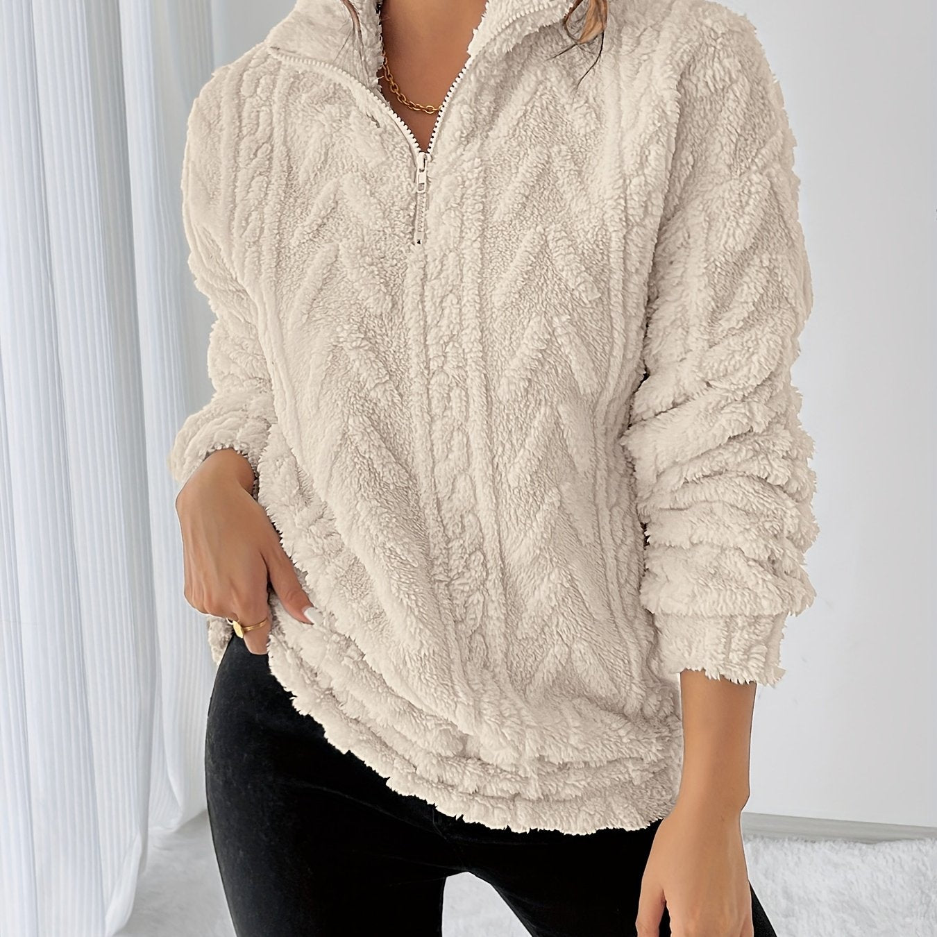 Charline™ | Sweat sherpa demi-zip col montant