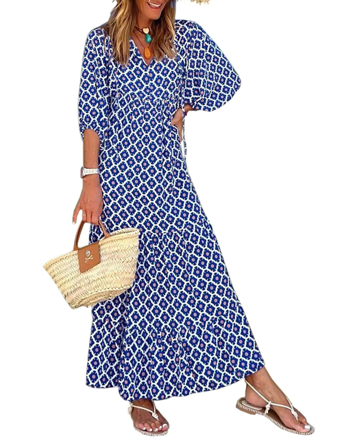 Nala™ | Robe Maxi Florale à Manches Bouffantes