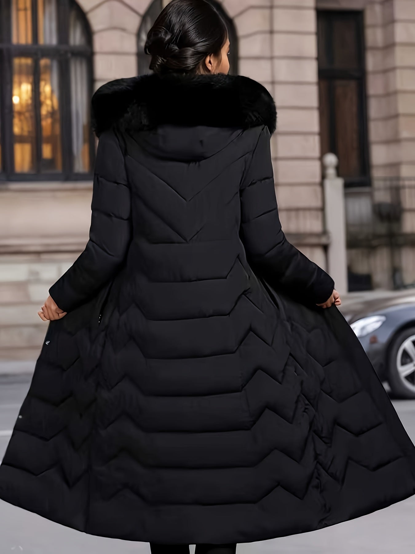 Perrine™ | Manteau doudoune long à col fausse fourrure
