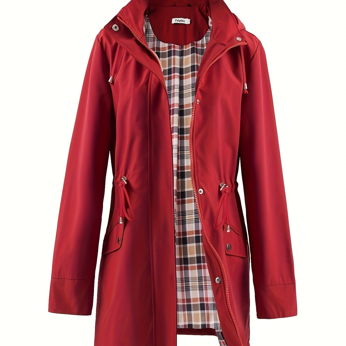 kouky™ | Veste de pluie à capuche imperméable et flatteuse avec doublure à carreaux