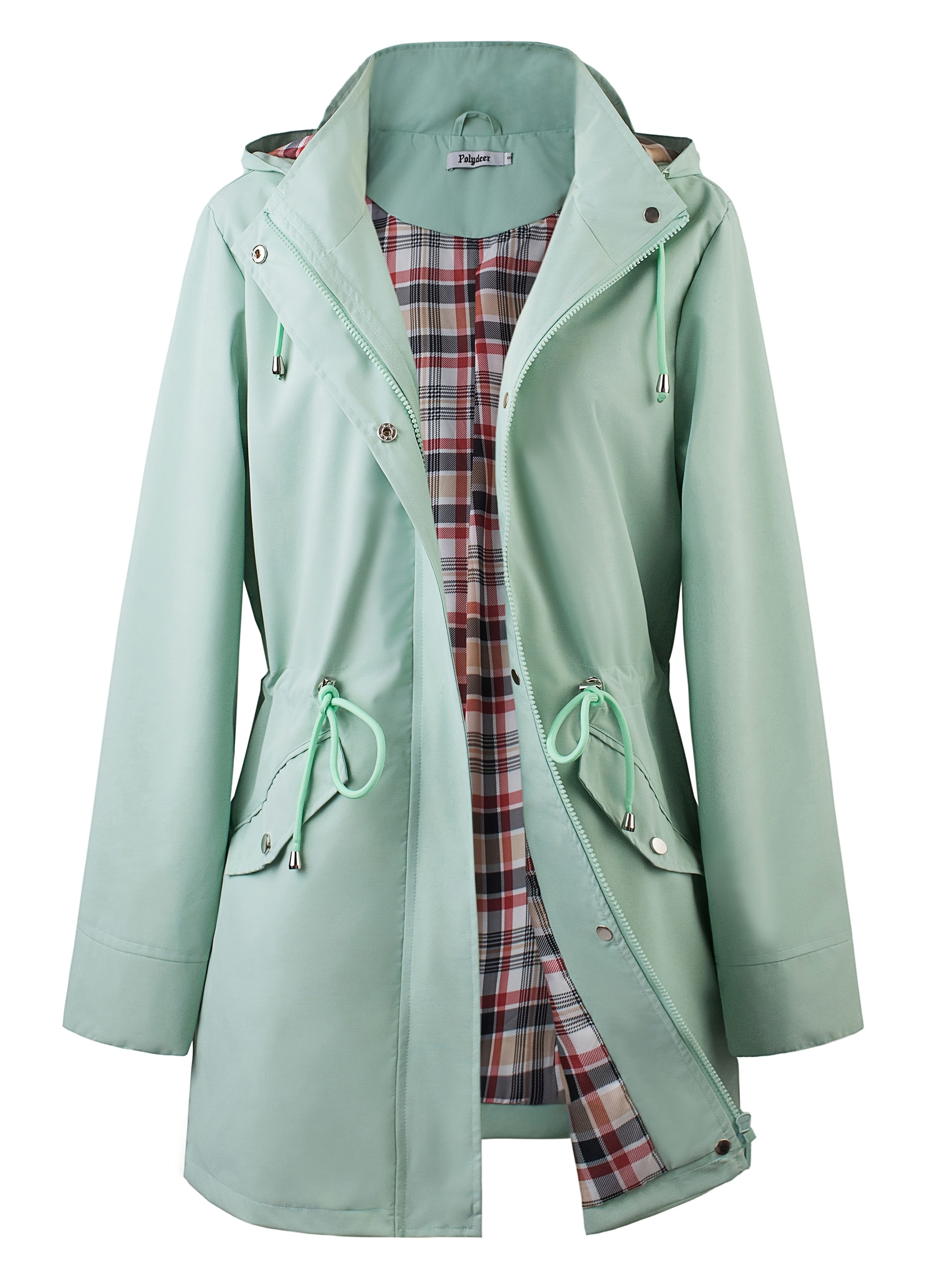 kouky™ | Veste de pluie à capuche imperméable et flatteuse avec doublure à carreaux