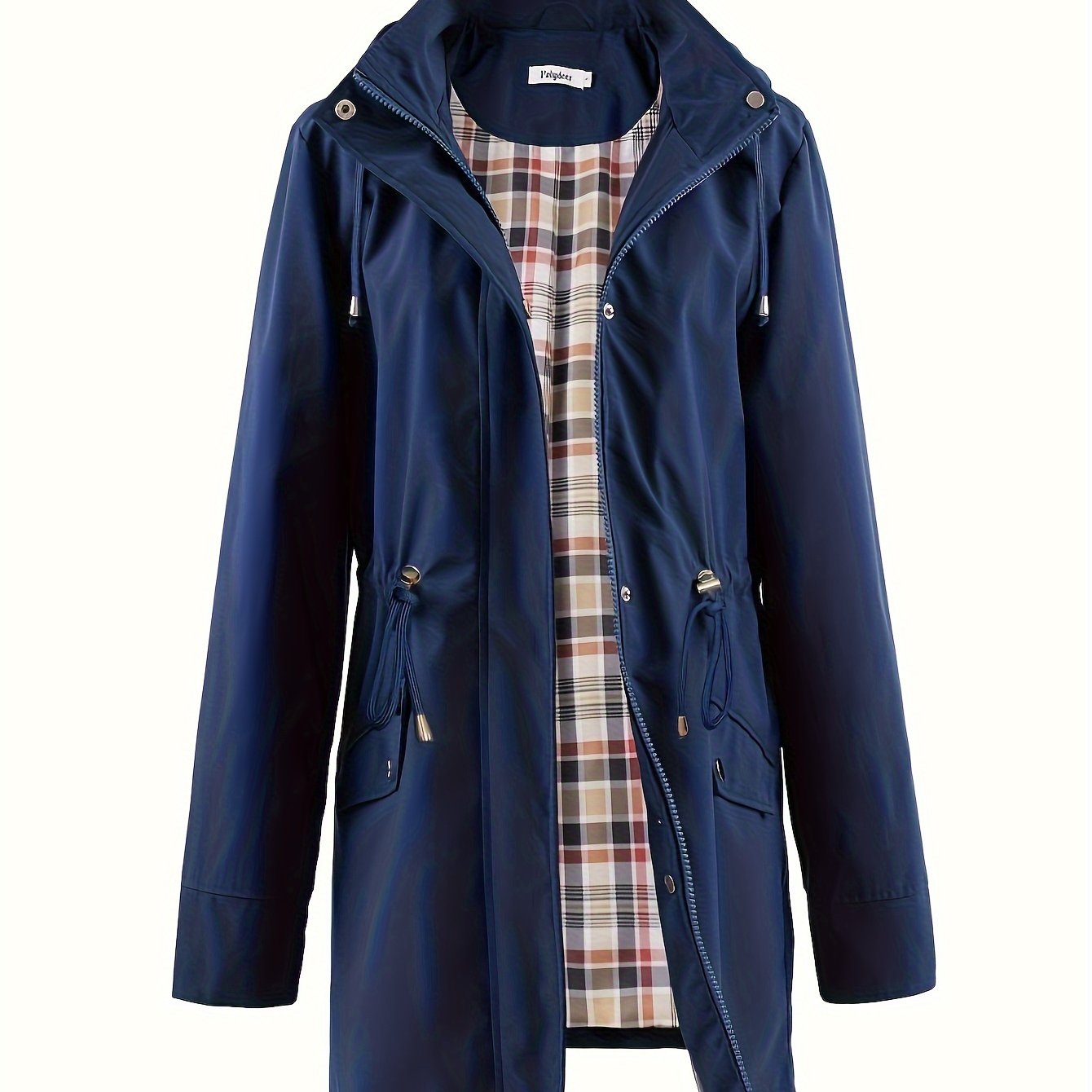 kouky™ | Veste de pluie à capuche imperméable et flatteuse avec doublure à carreaux