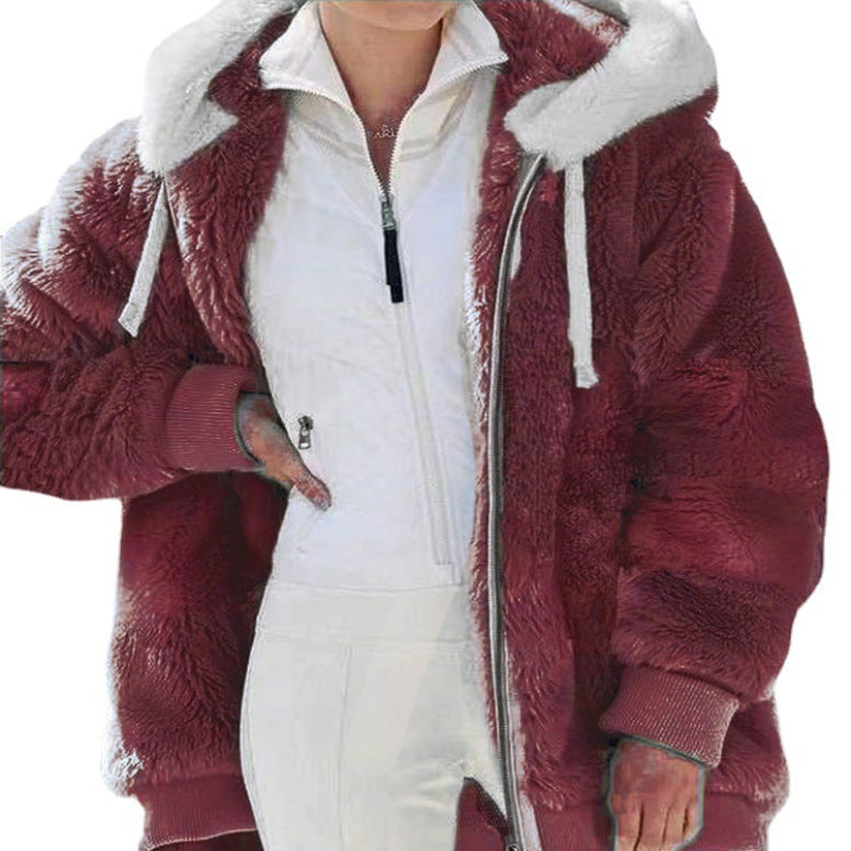 Daria™ | Veste à Capuche Fuzzy Zippée à Rayures Colorblock
