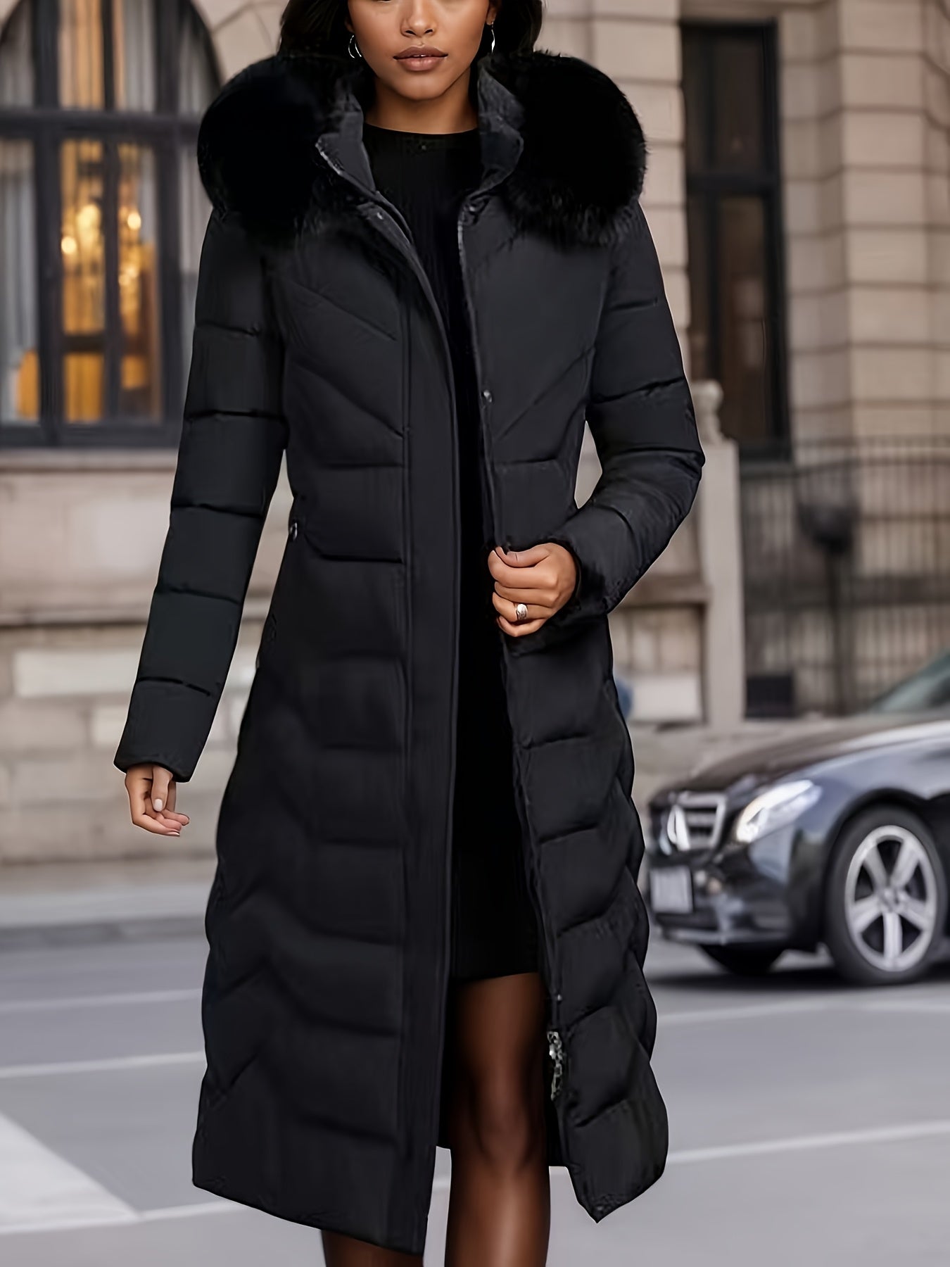 Perrine™ | Manteau doudoune long à col fausse fourrure