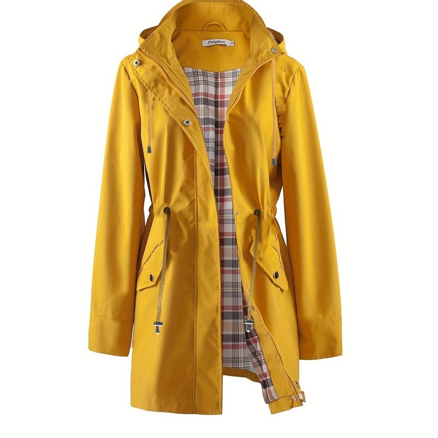 kouky™ | Veste de pluie à capuche imperméable et flatteuse avec doublure à carreaux