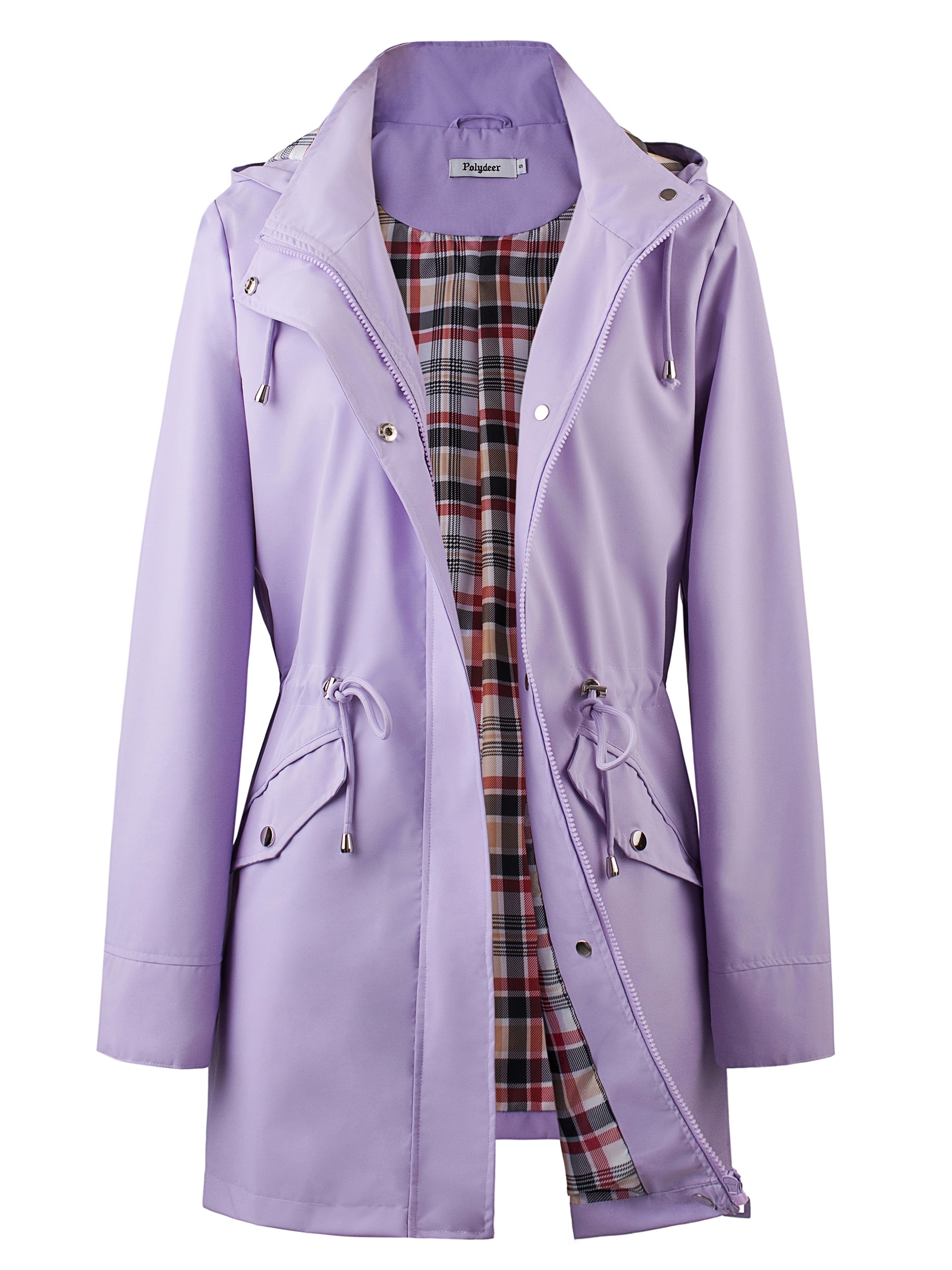 kouky™ | Veste de pluie à capuche imperméable et flatteuse avec doublure à carreaux