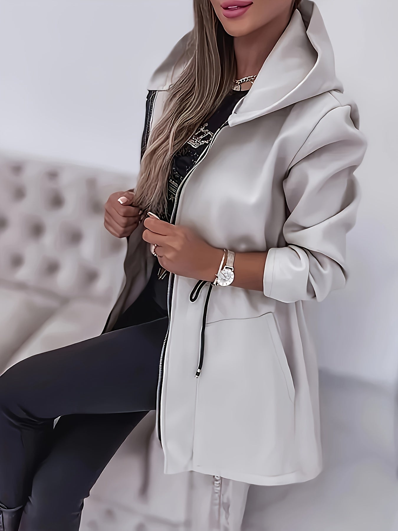 Valentina™ | Veste Longue Zippée à Capuche Ajustable