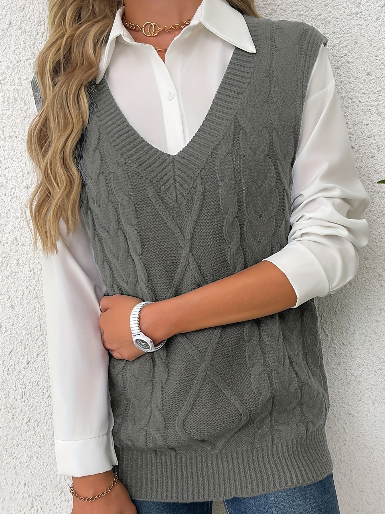 Nadine™ | Gilet Décontracté en Tricot à Col en V