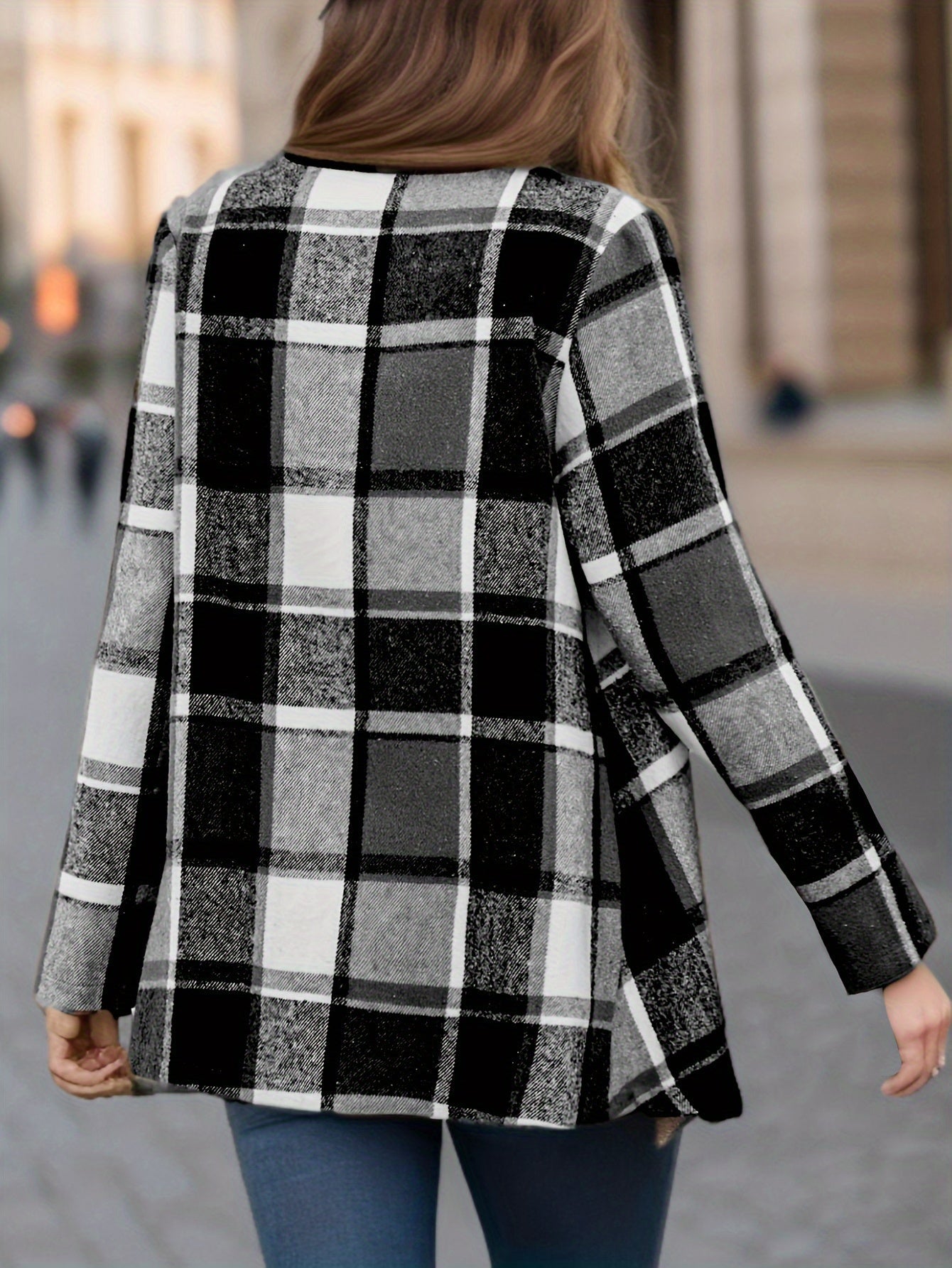 Yousra™ | Veste Cardigan Cascade à Carreaux Buffalo Ouverte