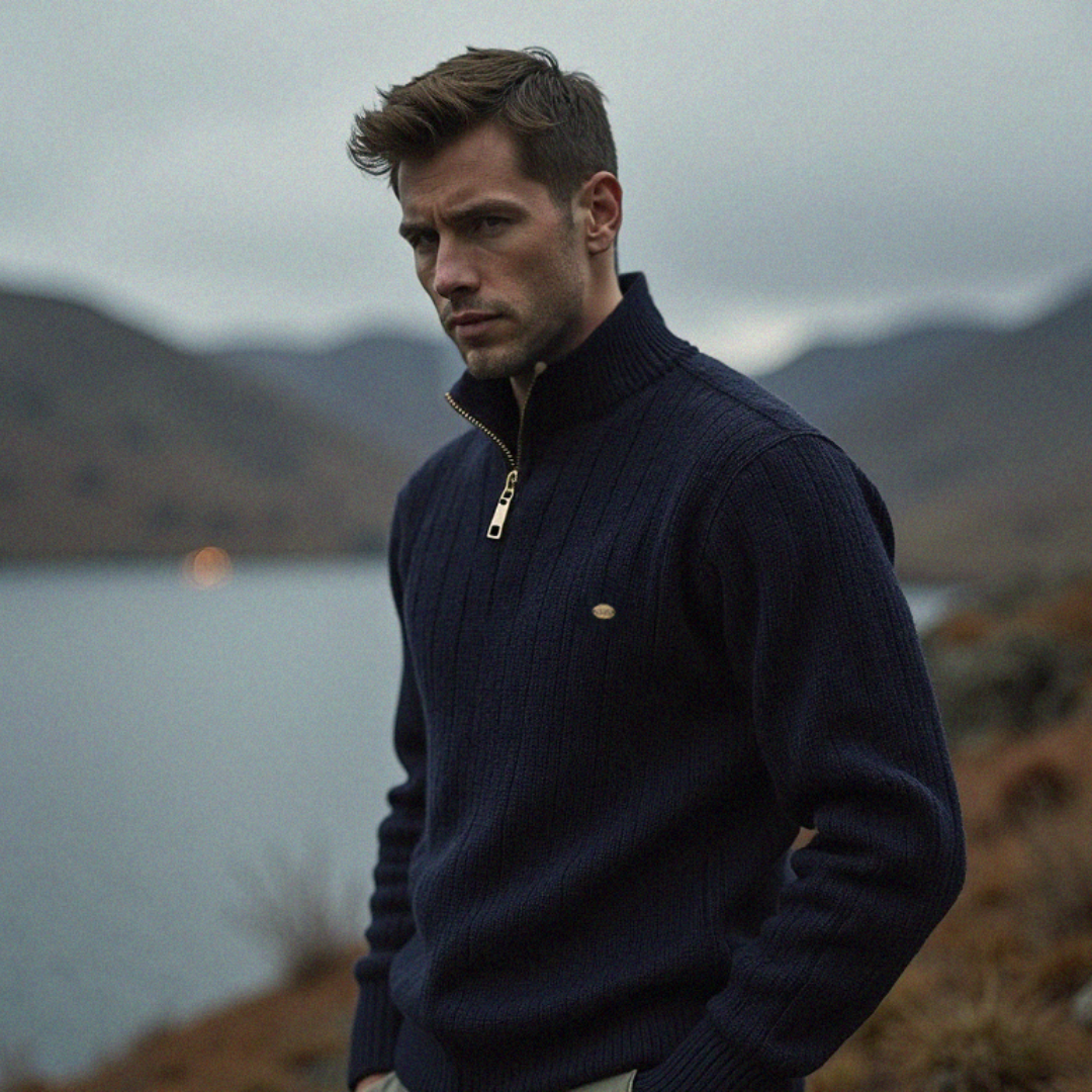 James™ | Pull côtelé zippé col montant