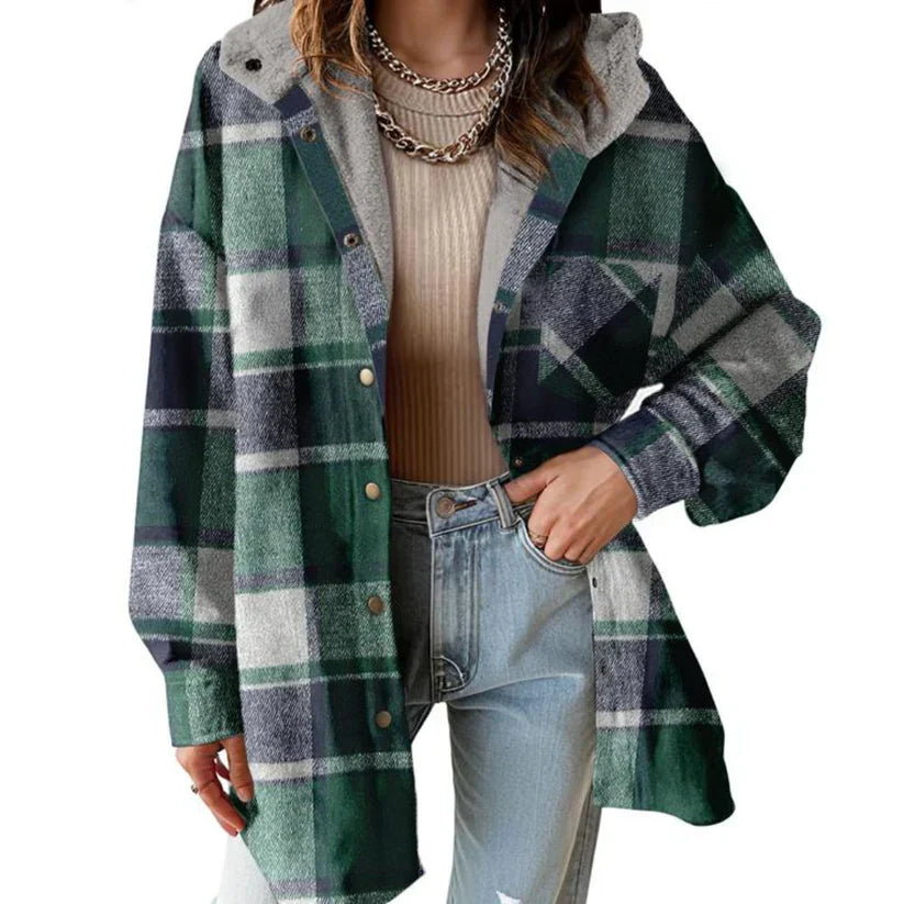 Maeva™ | Veste Surchemise à capuche à carreaux doublée sherpa